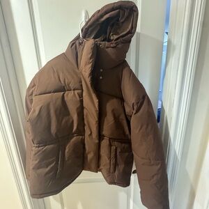Short Waisted Deep Brown Puffer Jacket